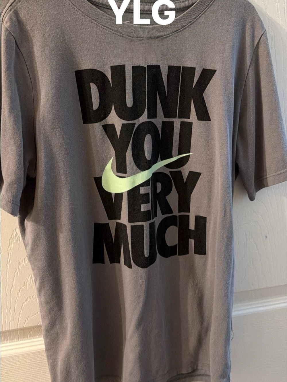 Nike Gray Tee with Black Graphic and Light Green Swoosh
